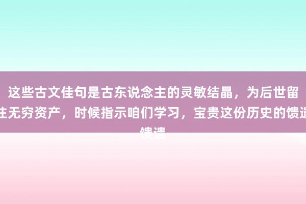 这些古文佳句是古东说念主的灵敏结晶，为后世留住无穷资产，时候指示咱们学习，宝贵这份历史的馈遗